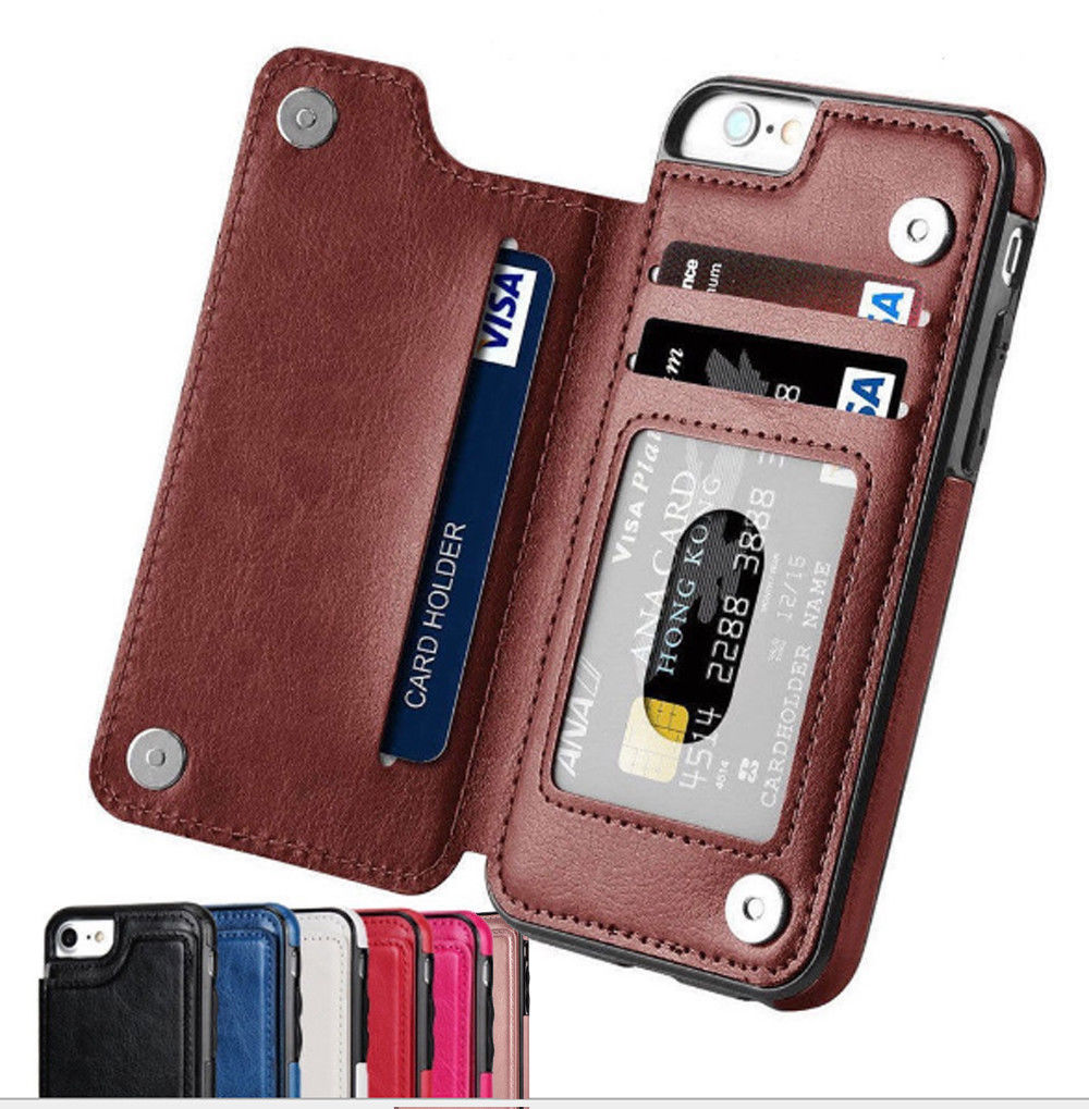 New Fashion Leather Wallet Case with Card Slots iPhone X 8 7 6 Plus 5 & Samsung Galaxy S7 S8 S9 Plus Note 8 9