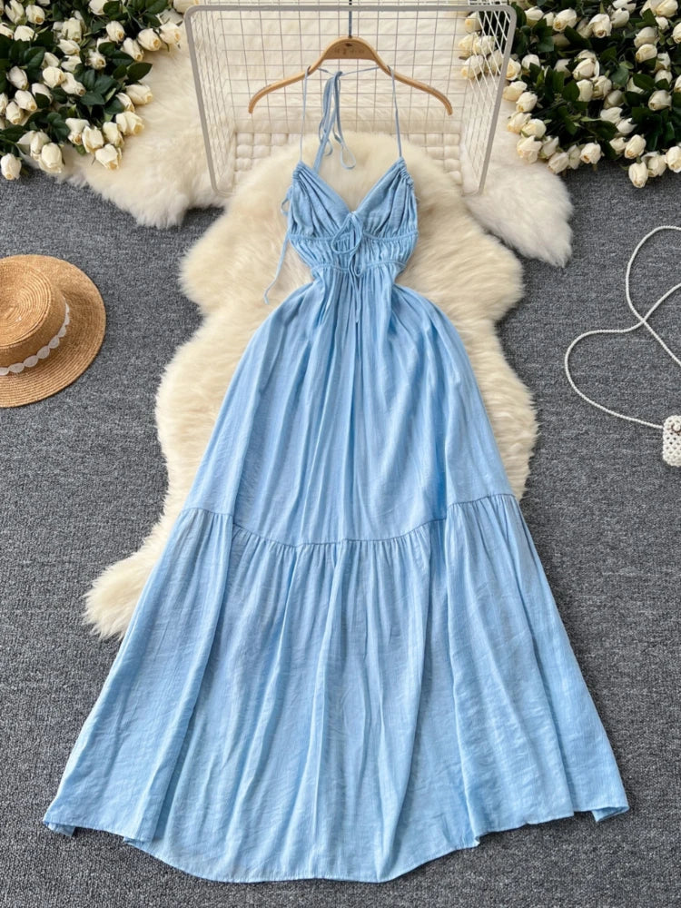 Breezy Light Blue Halter Maxi Summer Dress