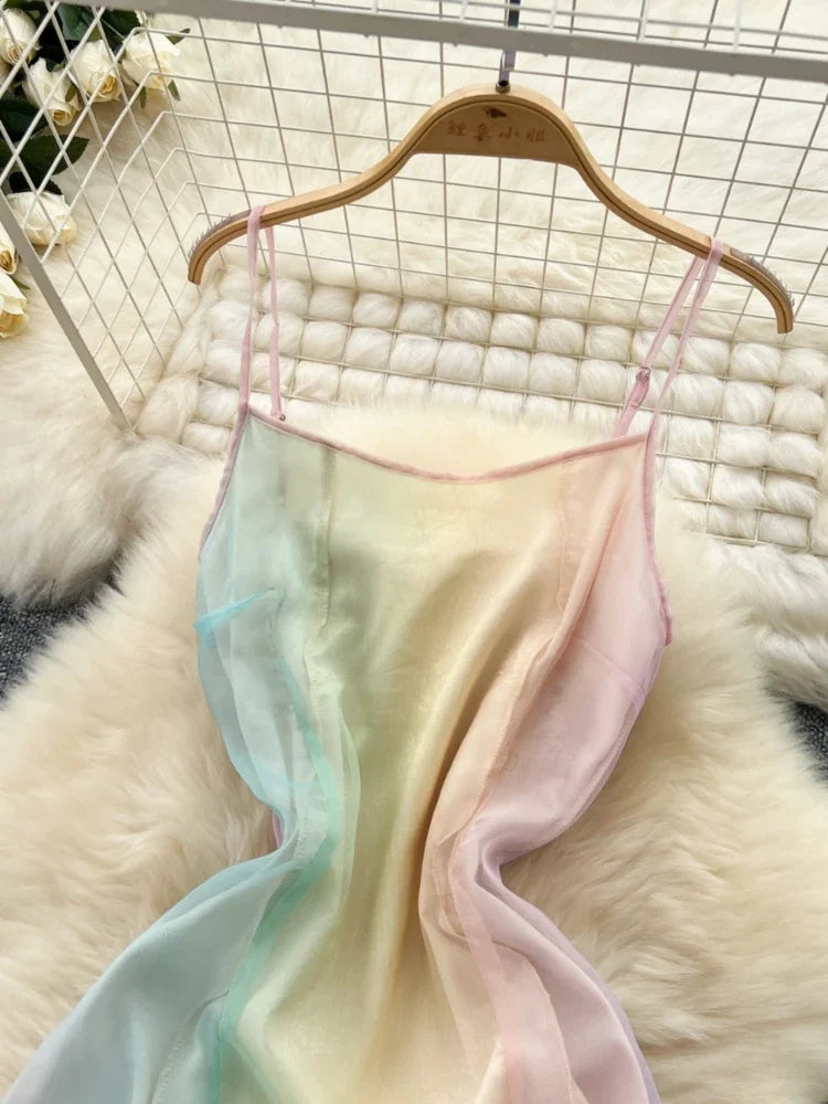 pastel rainbow chiffon dress Bodysuits
