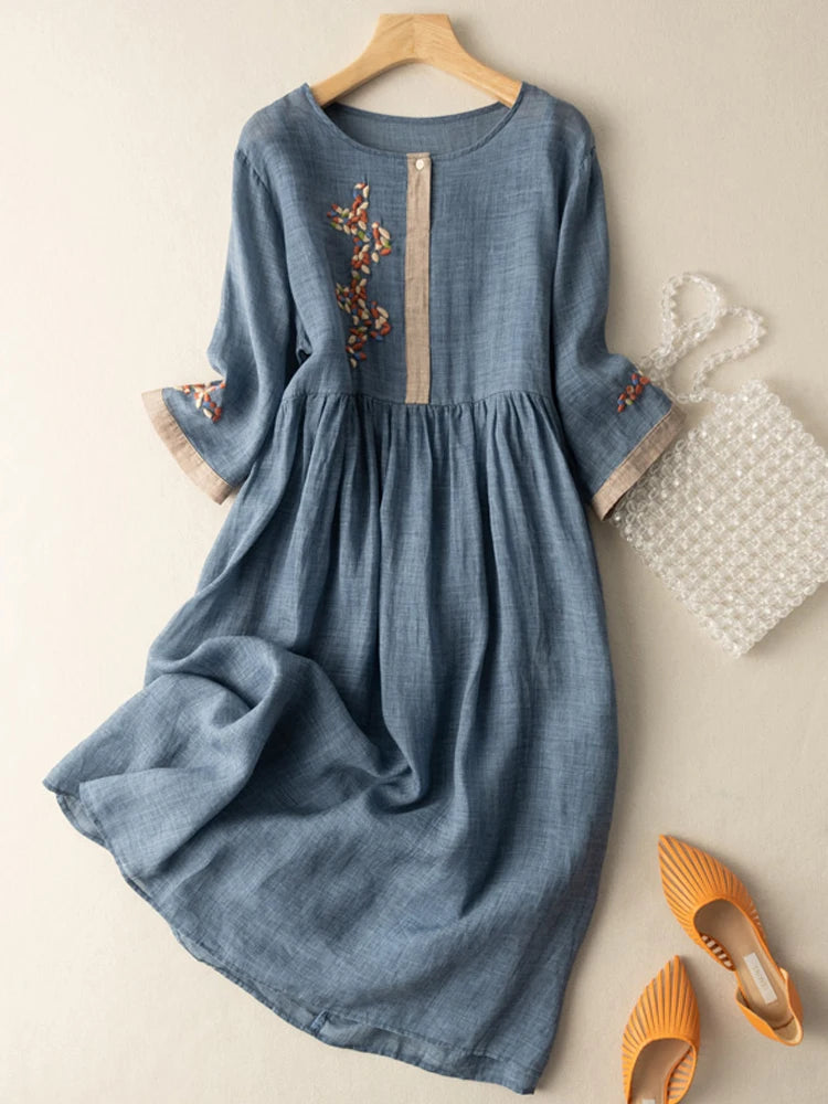 knee length dresses for ladies Vintage Boho Midi Dress (M)