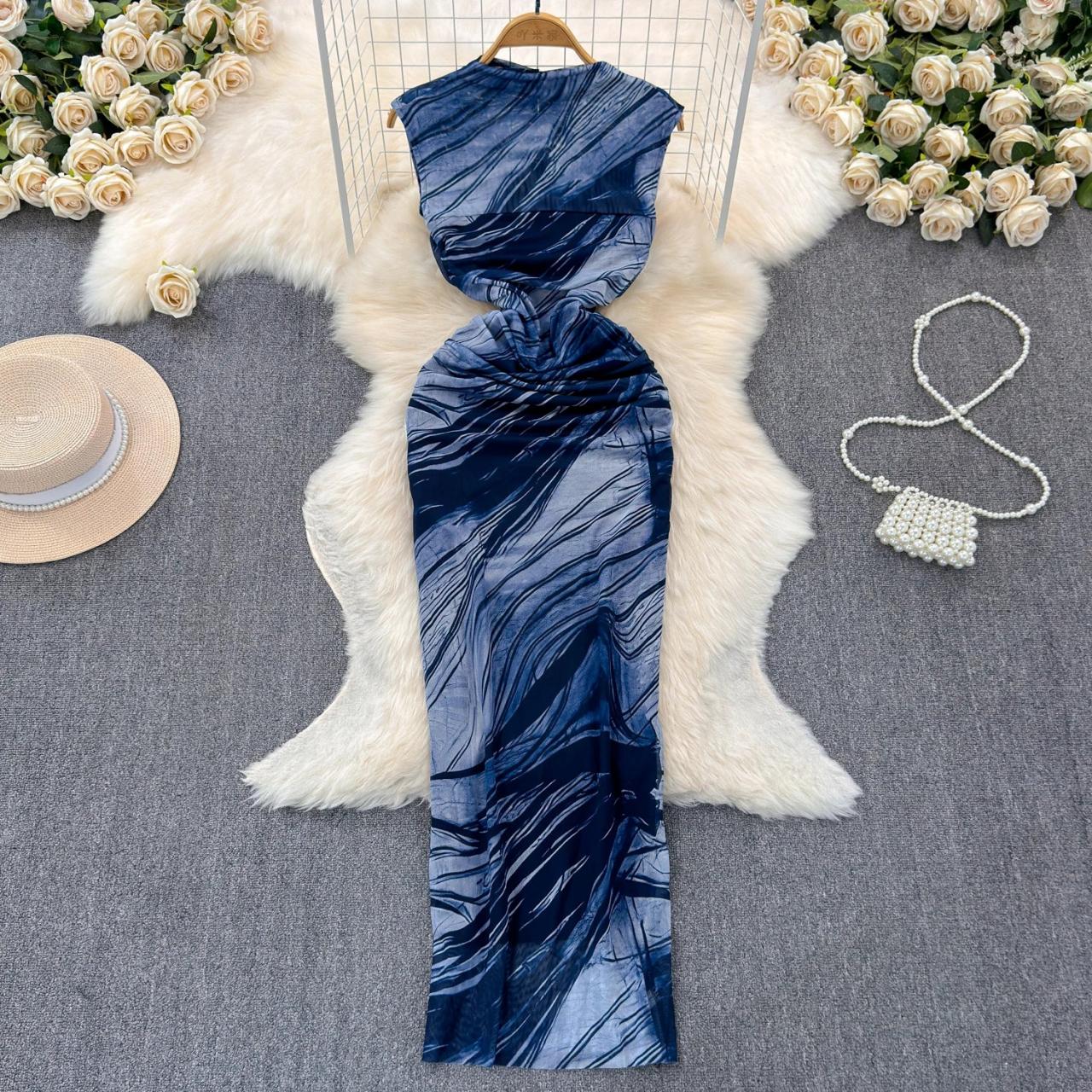 scarf print bodycon dress Women's Navy Satin Scarf Detail Bodycon Dress