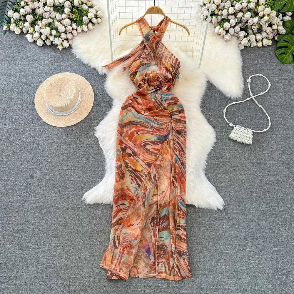 Vibrant Multicolored Maxi Dress With Halter