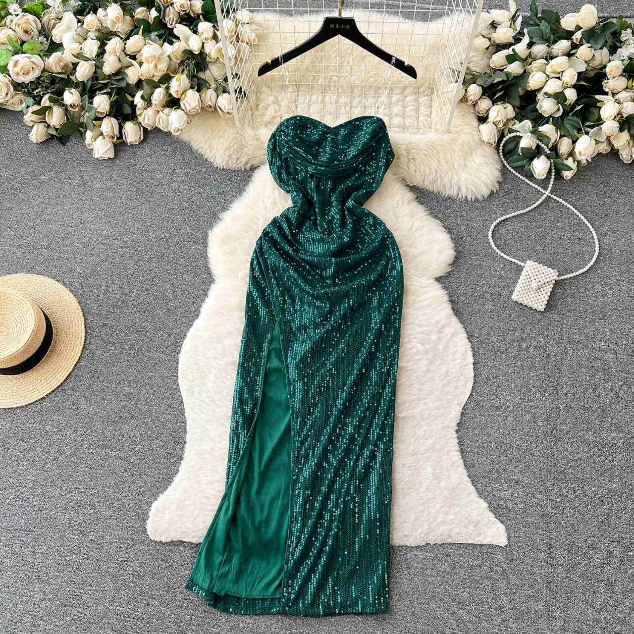 green velvet strapless dress Strapless Velvet Column Dress 8 / Dark Teal main image 1