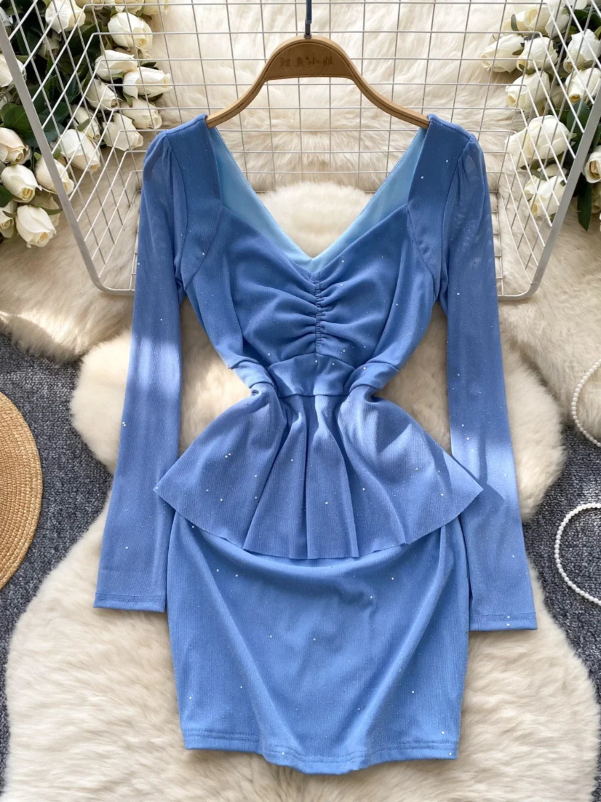 chinese dress ladies Deme by Gabriella Elise Electric Blue Fitted Ruched Maxi Dress