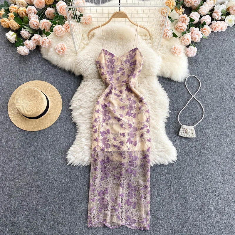 Floral Lace Bodycon Dress With Sheer Overlay
