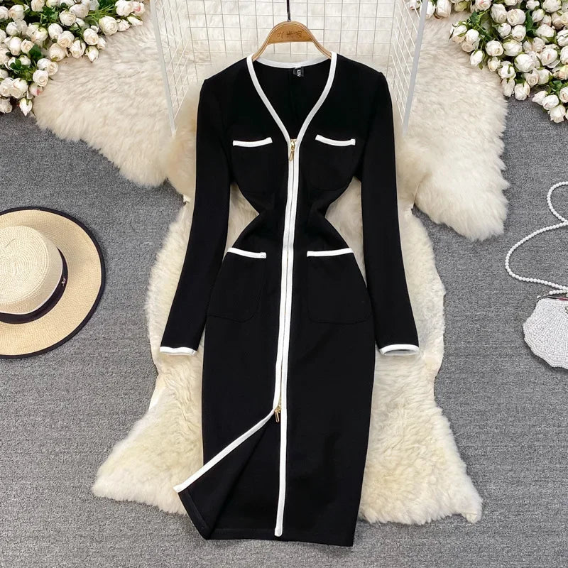 knee length dresses for ladies Nilah Contrast Trim Sleeveless A-Line Midi Dress main image 1