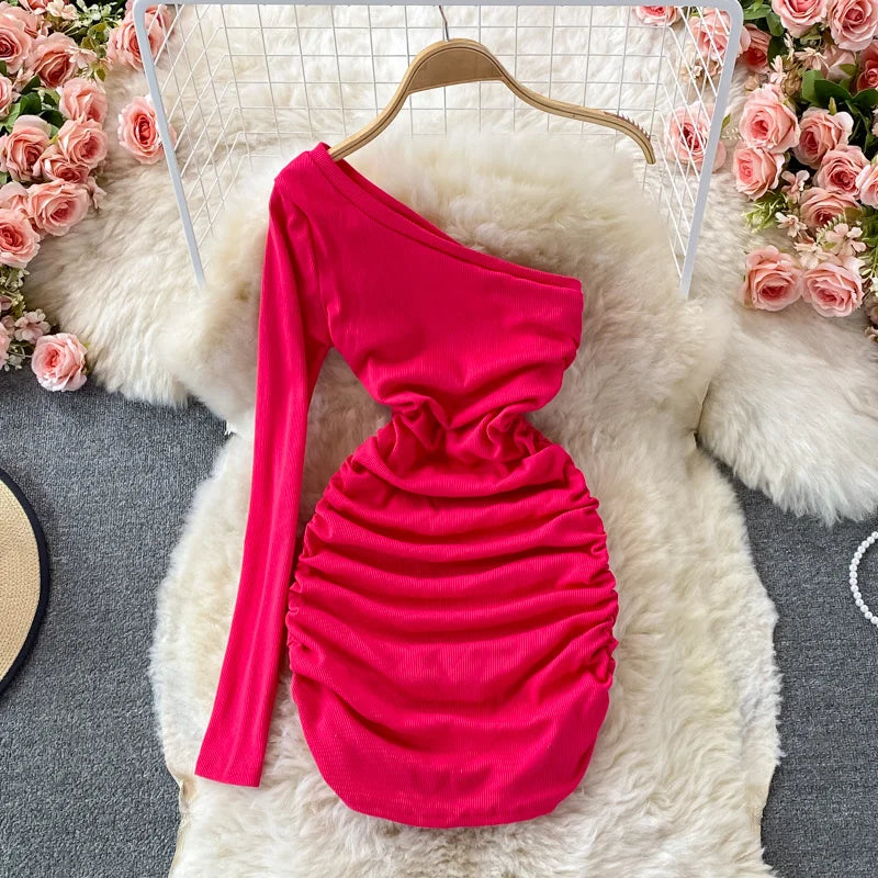 pink velvet one shoulder dress KissProm
