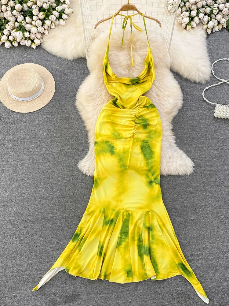 chinese dress ladies Sleeveless Tie Dye Maxi Dress. Women's Tied Dye Dress main image 1