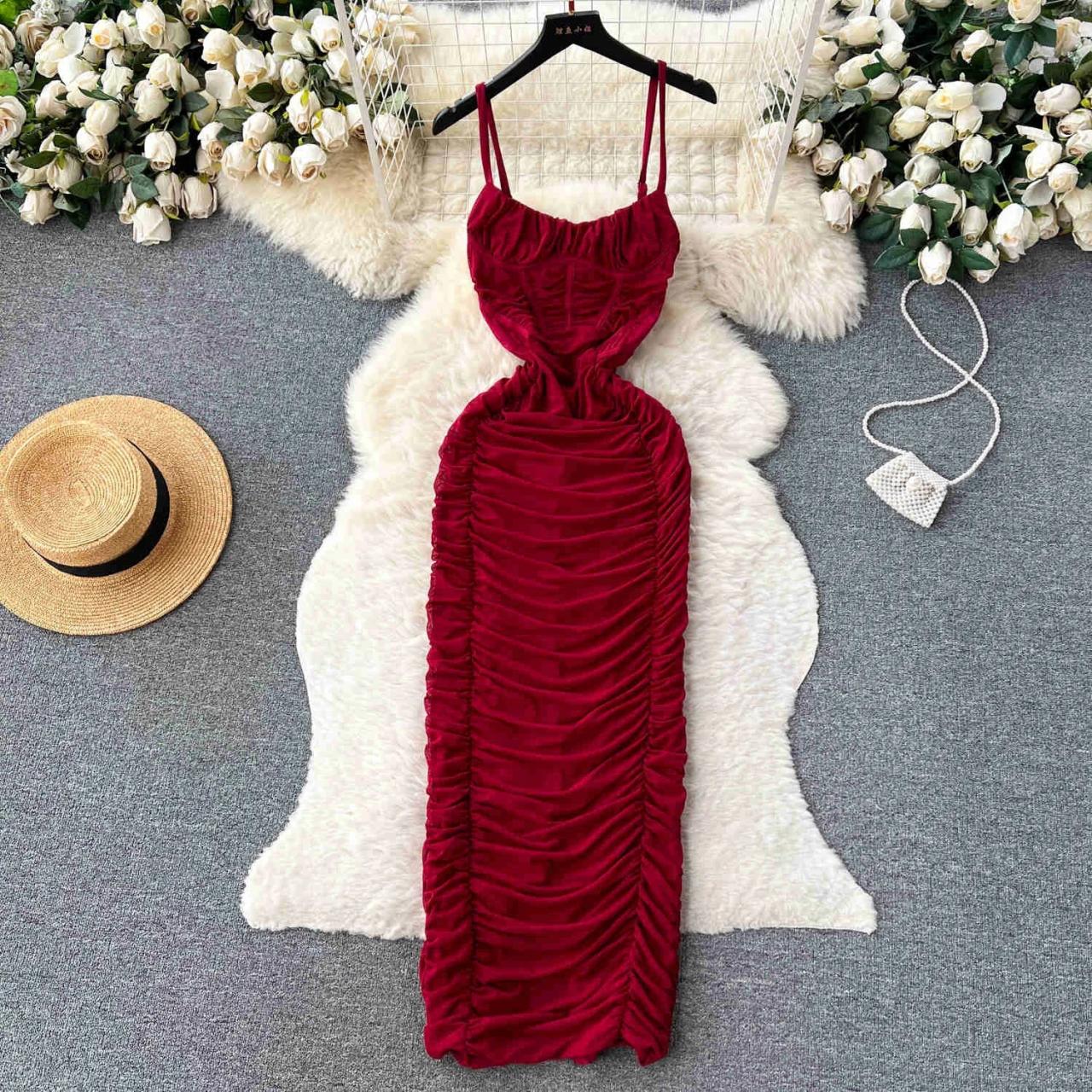 red velvet ruched dress ASOS DESIGN velvet maxi dress with gathered side seams in plum