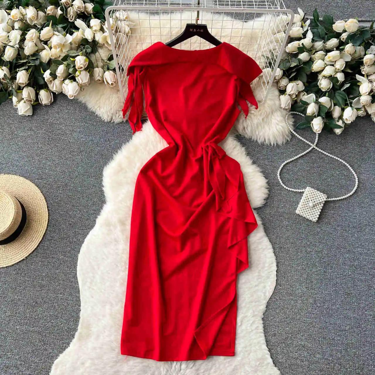 open lace back dress Listicle Red Smocked Bodice Shoulder Tie Strap Dress NWT- Size M – The  Saved Collection main image 1