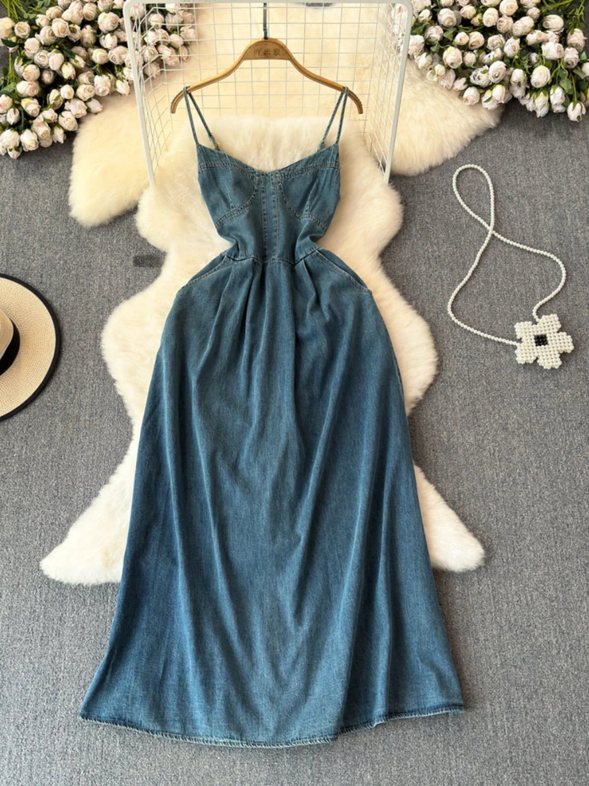 flared denim dress self-portrait - Denim Flared Mini Dress main image 1
