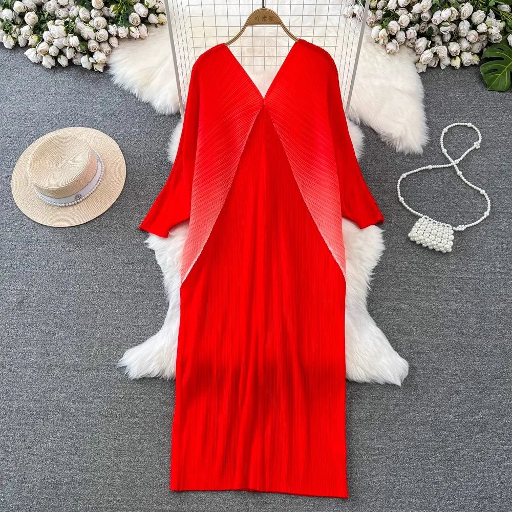 Vibrant Red Pleated Asymmetrical Kimono With Sleeves on Luulla