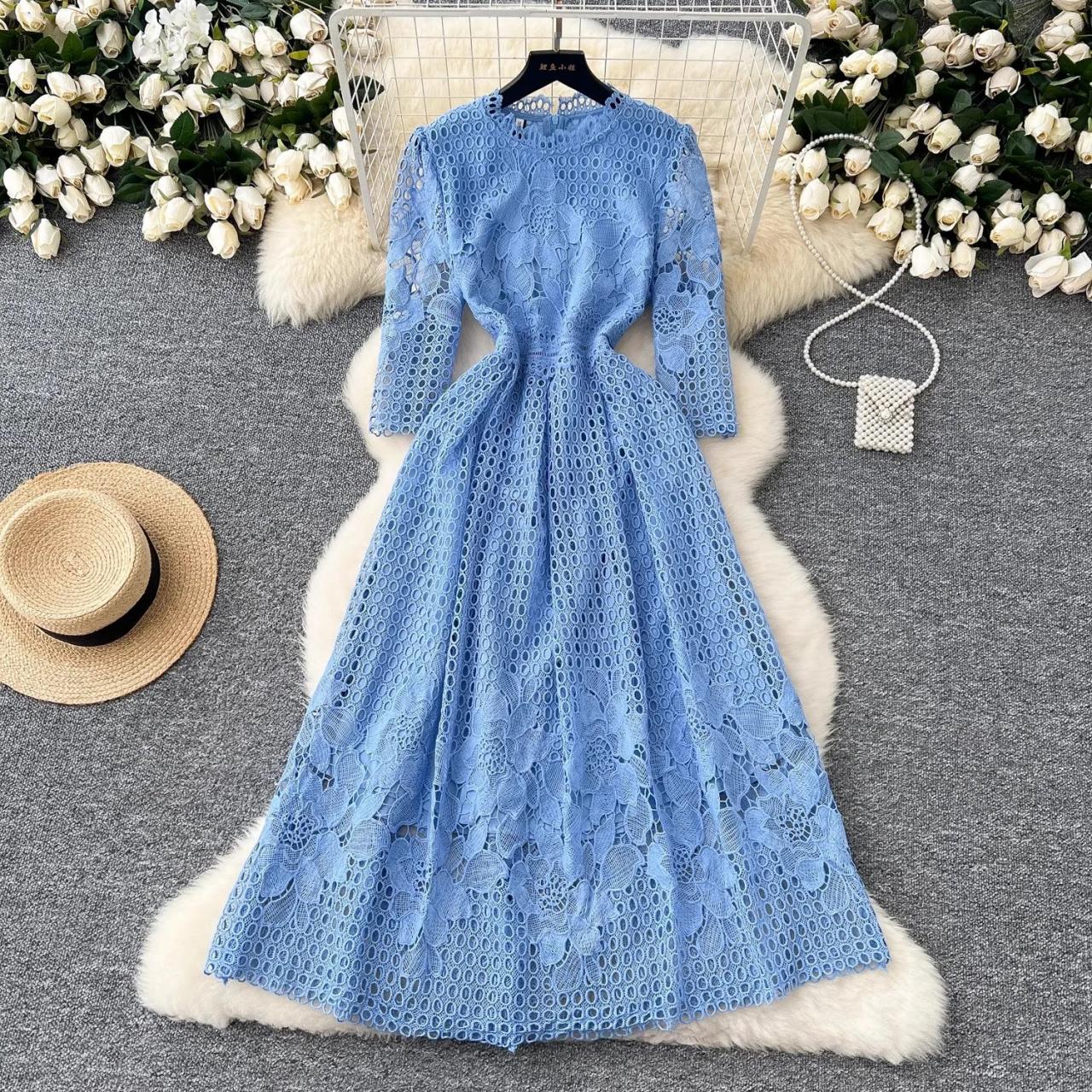 navy blue dress for baby girl A Line Lace Dress
