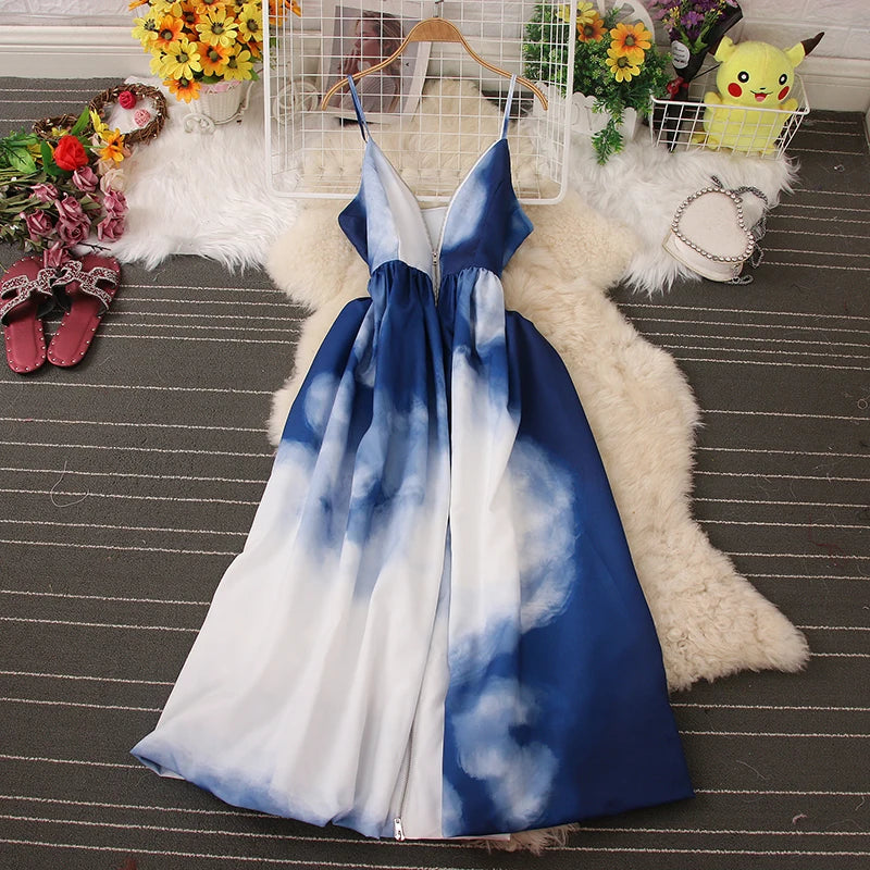 chinese dress ladies Blue Ripple Dye Maxi Dress main image 0
