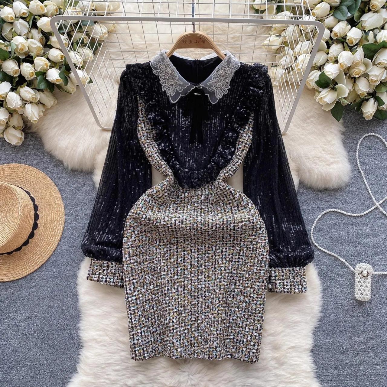black crochet collar dress Patou