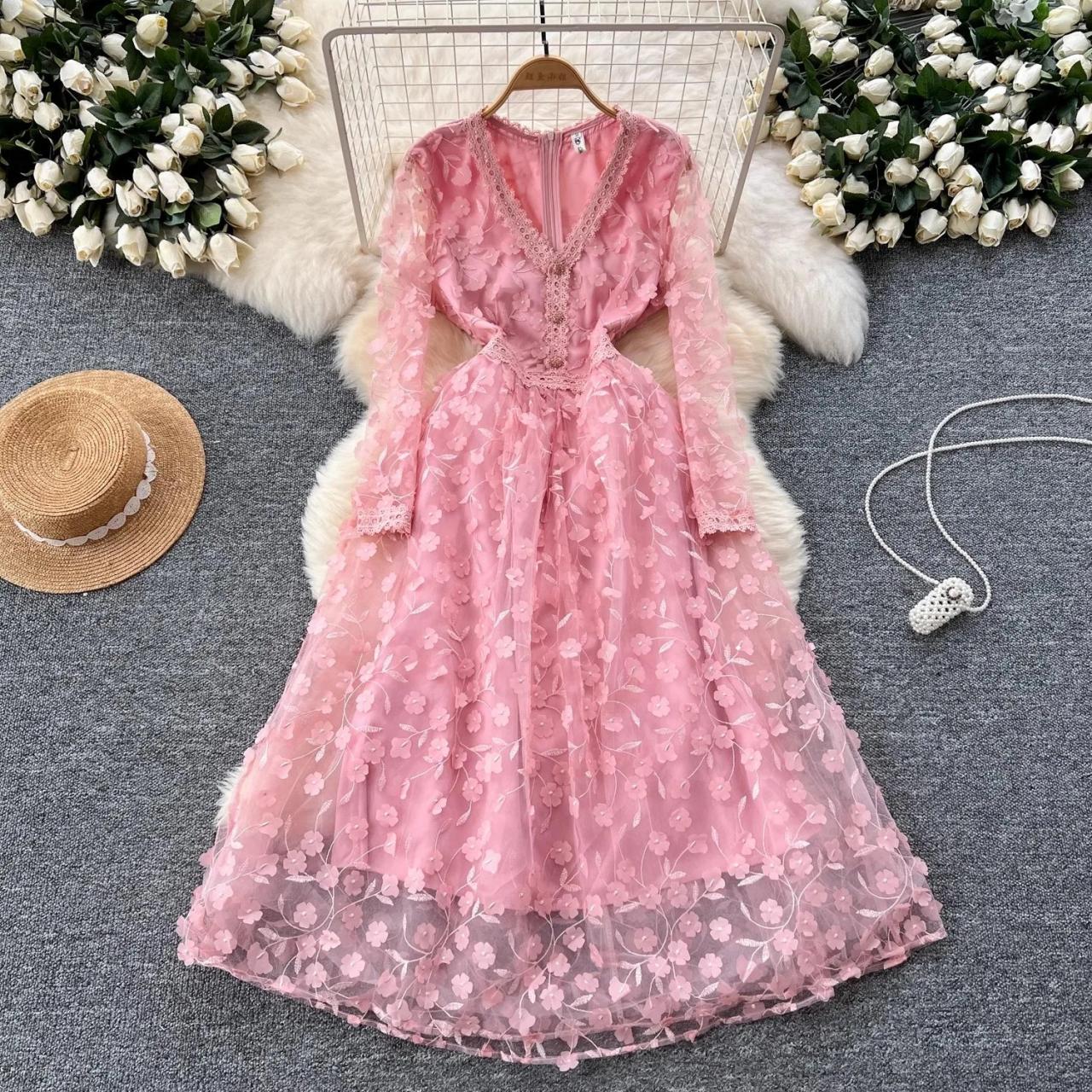 pink lace maxi dress with sleeves Lace Flounce Sleeve Maxi Dress Fuchsia Red