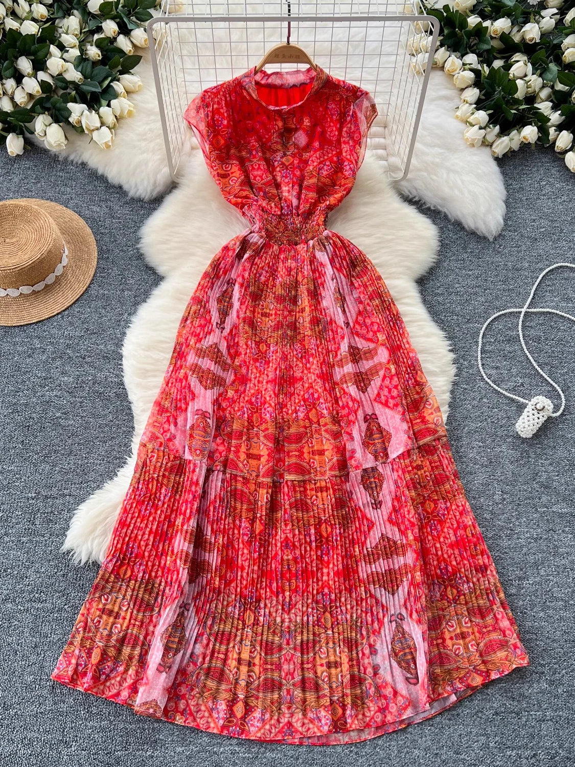 Vibrant Floral Patterned Chiffon Maxi Dress