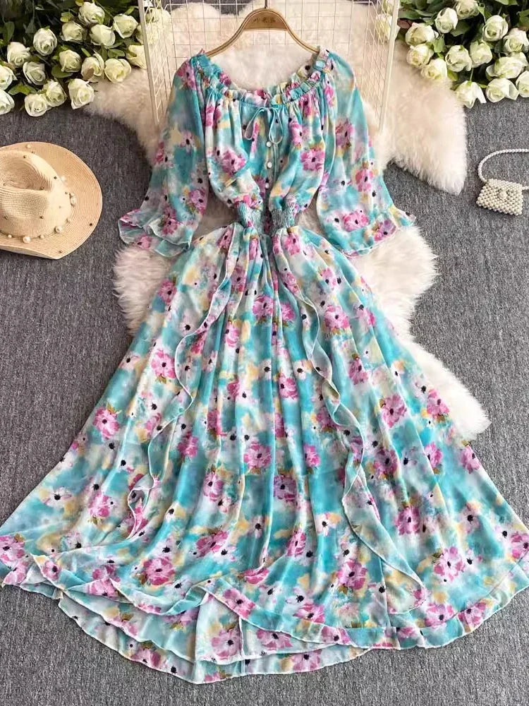 Floral Maxi Dress With Ruffled Flowy Design on Luulla