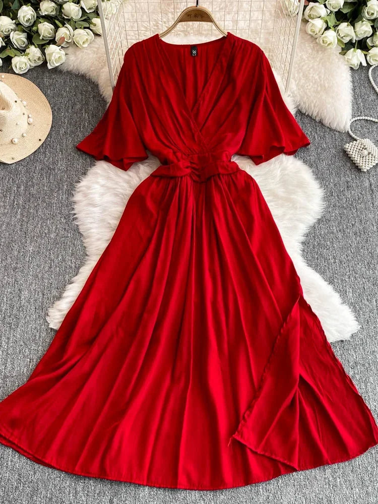 knee length dresses for ladies Bandeau Ruffle Detail Maxi Dress in Red