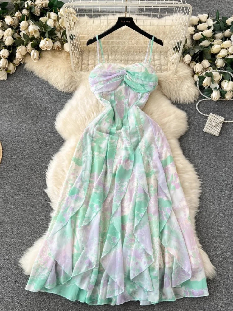 Floral Pastel Spaghetti Strap Maxi Dress