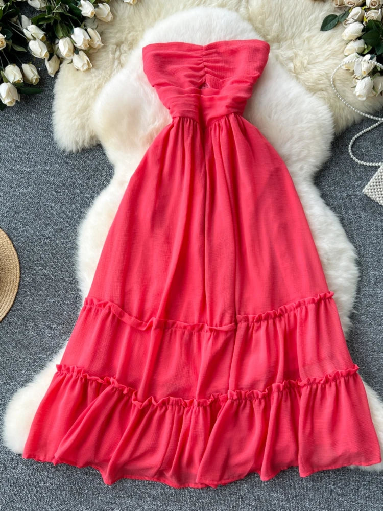 elowen ruffle maxi dress LORYN® V-Neck Ruffle Maxi Dress — Short Sleeve A-Line Cotton Dress for Women