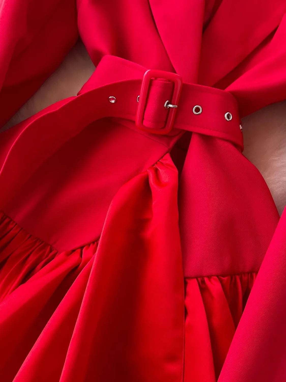 red belted blazer dress Blazer Dress Belted Longline Blazer Red Belted Business Suit Blazer Dress  ELAGIA Red XS
