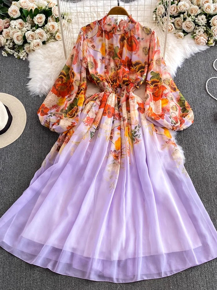 knee length dresses for ladies V-neck Empire Waist Maxi Boho Chiffon Dress – DUNTERY main image 0