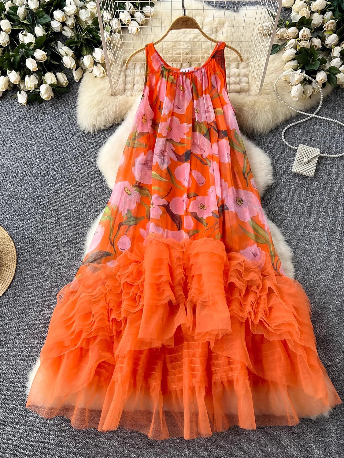 white christmas dresses Plus Lantern Sleeves Layered Ruffle Hem Chiffon Party Dress Green / 3XL main image 0