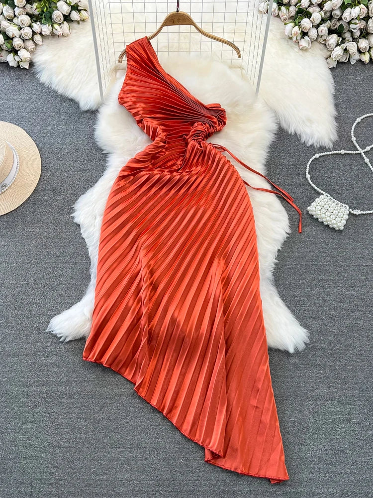 Asymmetrical Pleated Off-shoulder Red Evening Dress on Luulla