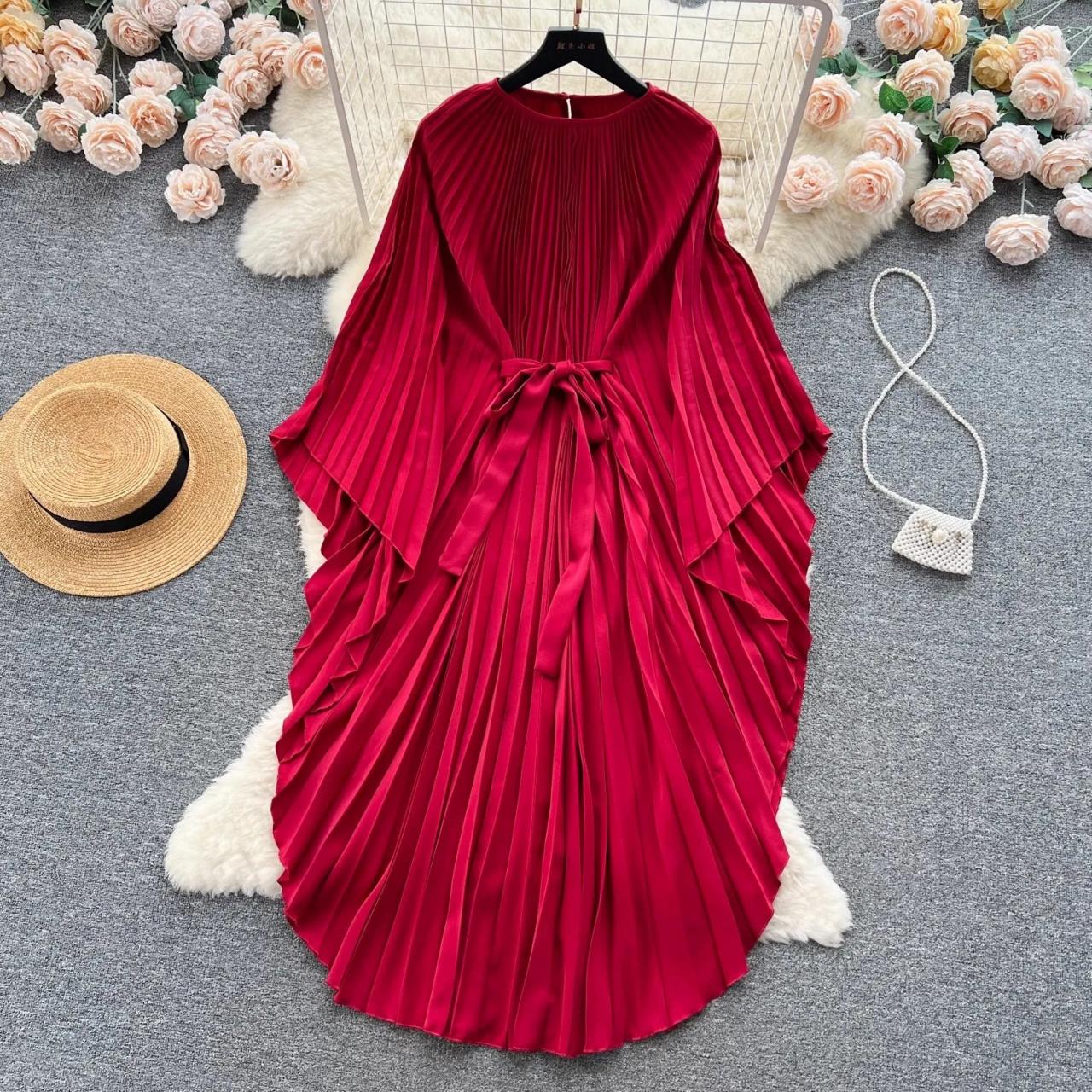 makeup for a burgundy dress Coraly Bright Pleated Maxi Dress with Draped One Shoulder Top