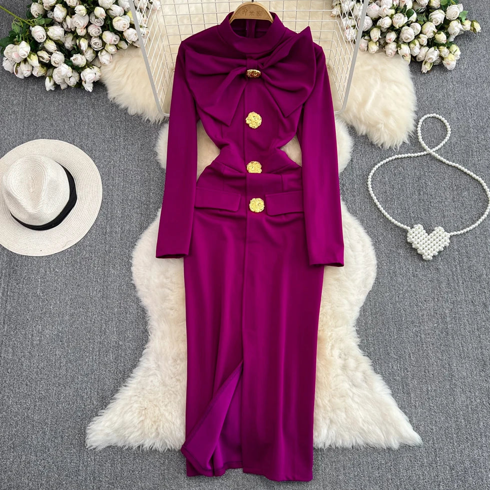 purple dress with gold accents Q1025