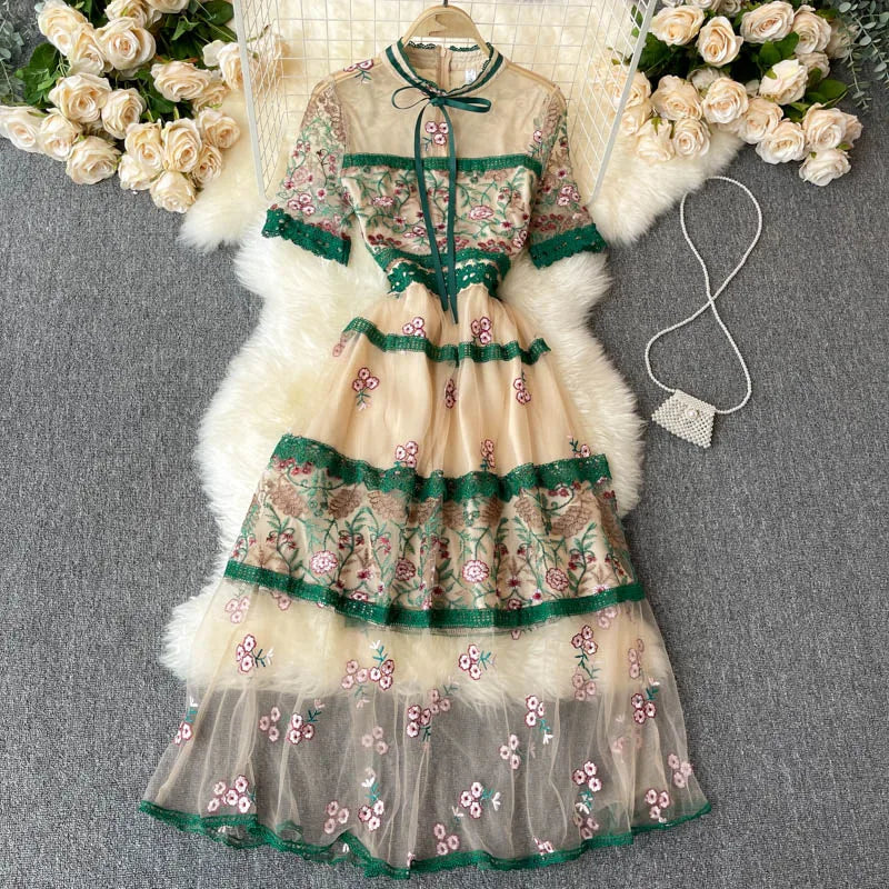 Floral Embroidered Sheer Dress With Green Accents on Luulla