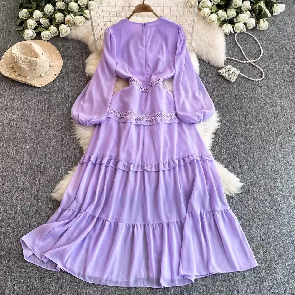 Lavender Maxi Dress with Crochet Trim and Tassels