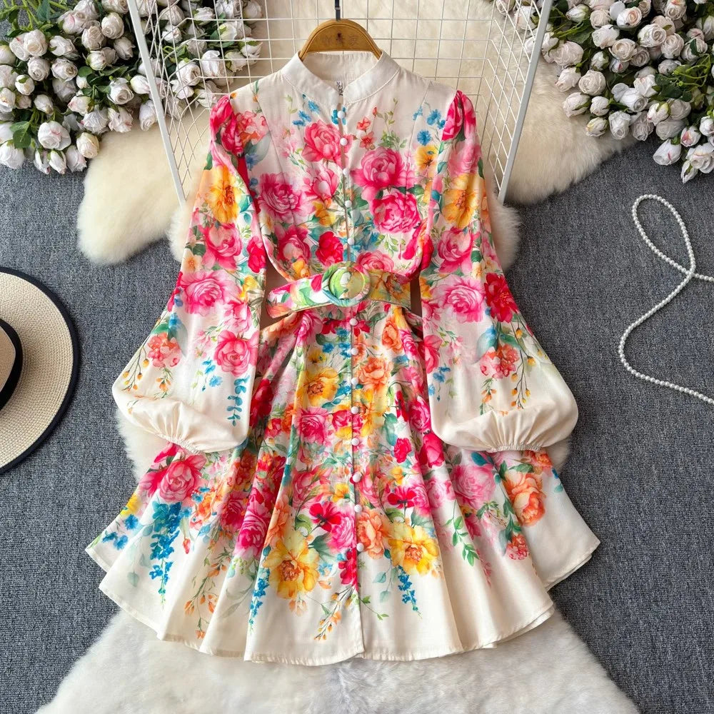 knee length dresses for ladies Willow Breeze Ditsy Floral Open Side Long Sleeve Mini Dress main image 1