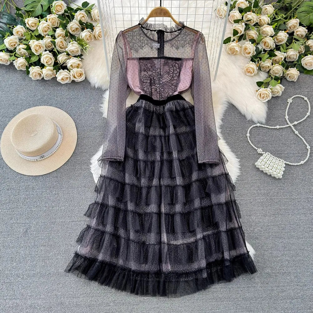 long sleeve lace empire waist wedding dress Long Sleeve Lace Tulle Wedding Dress with Empire Waist