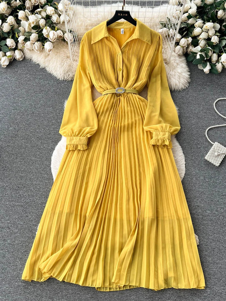 white christmas dresses Fashion Lemon Yellow Chiffon Pleated Prom Dresses – TANYA BRIDAL main image 0