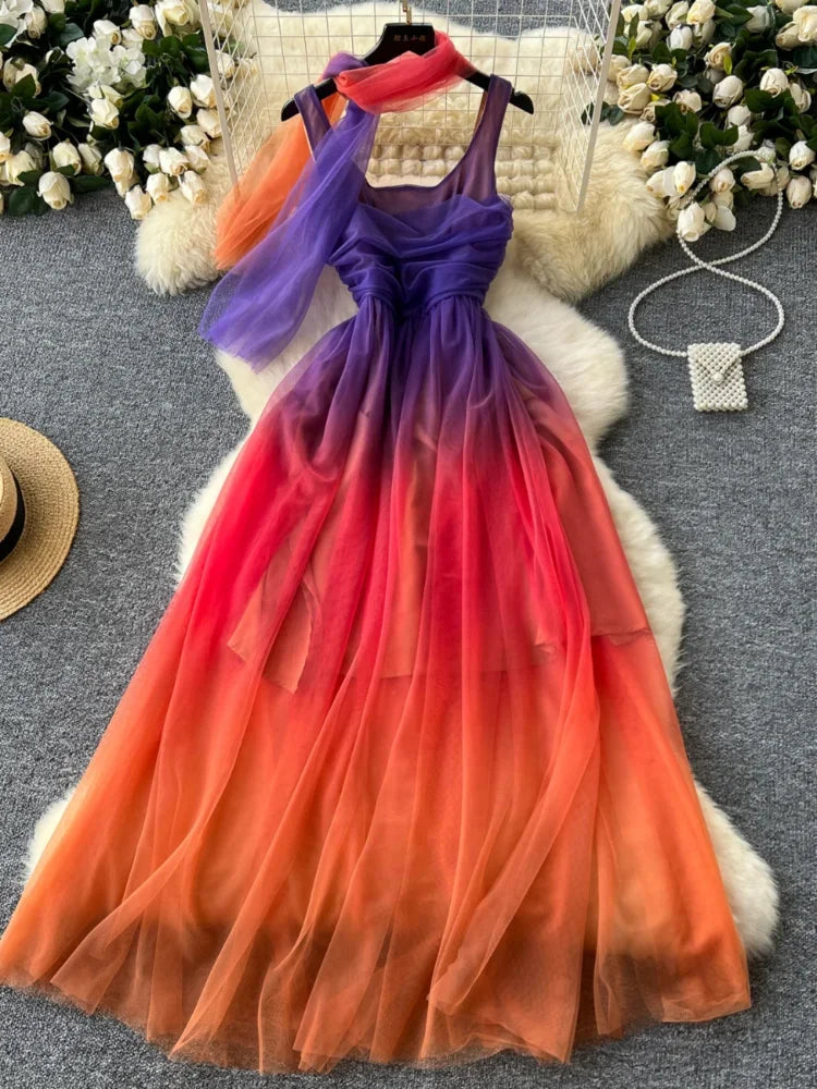 Gradient Chiffon Evening Gown With Sheer Overlay Midi Dresses 2025