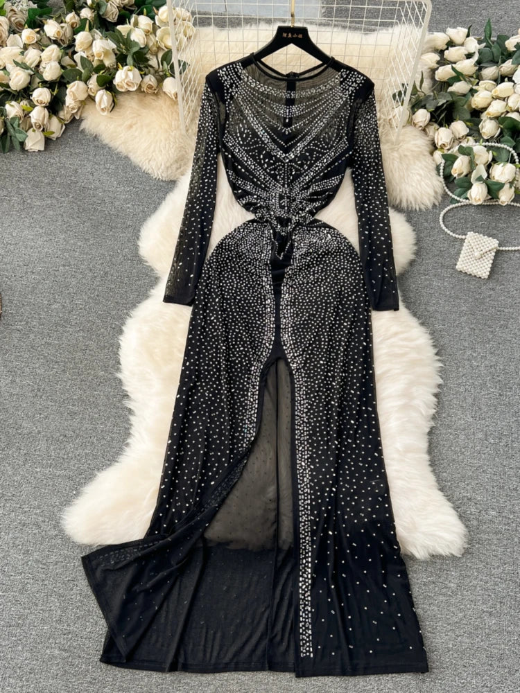 knee length dresses for ladies Black Glitter Cowl Neck Midi Dress With Silver Strap