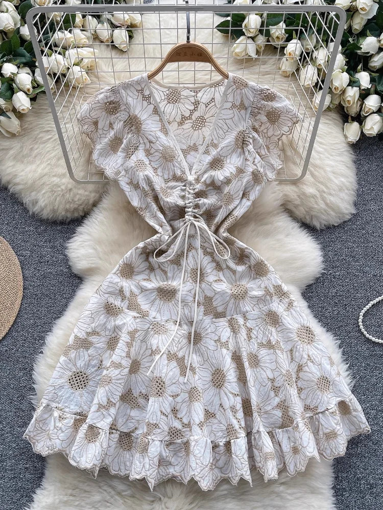 slim fit dress slacks Can’t Miss This Blue Multi Floral Embroidered Lace Mini Dress main image 0