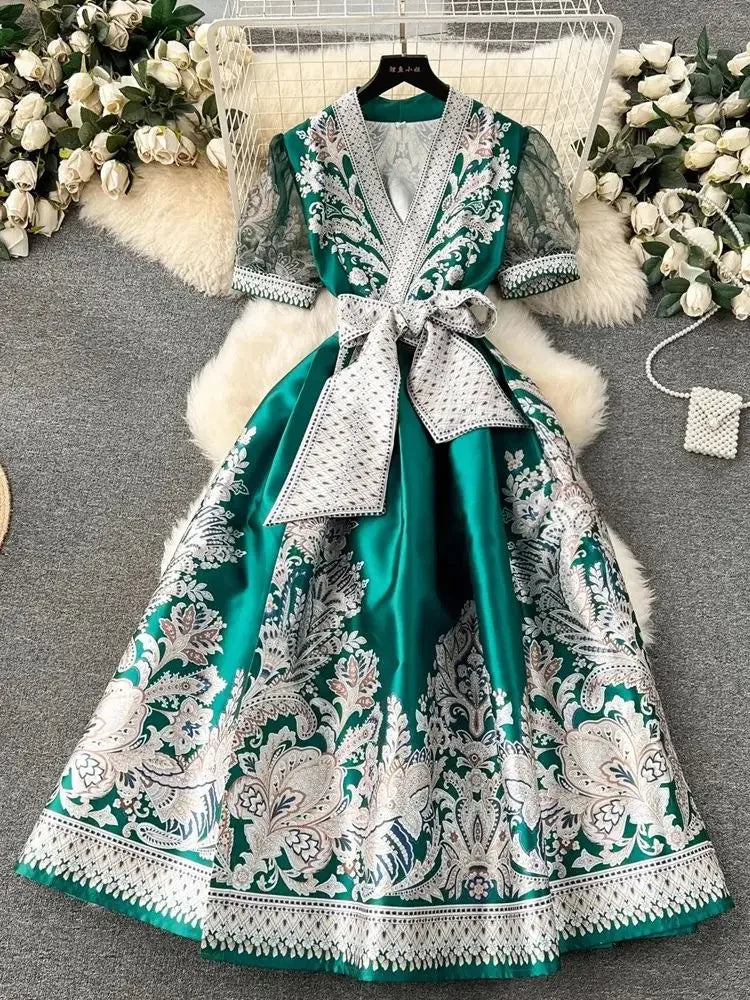 green emerald velvet dress Pastel Green Boho Embroidered Midi Dress – Saffron Threads