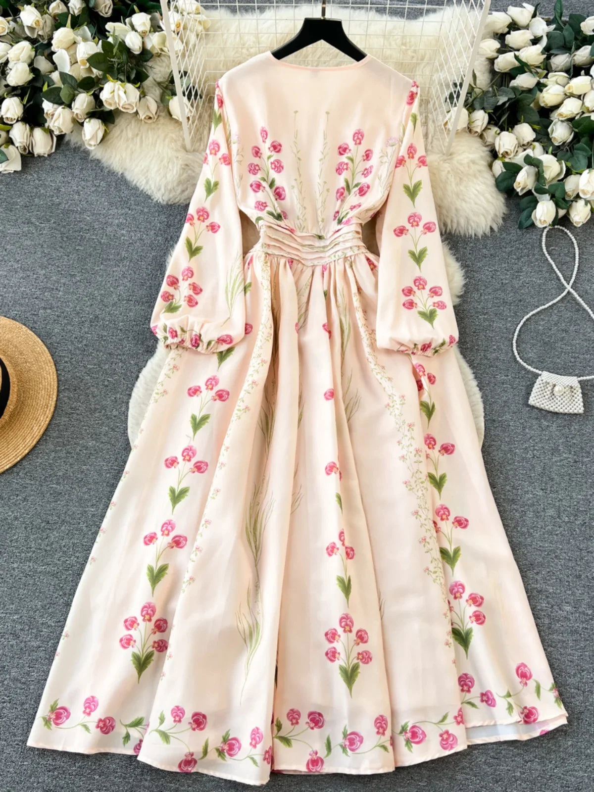Floral Long-sleeve Maxi Dress With Belted Waist Spring Midi Dresses 2025 on  Luulla