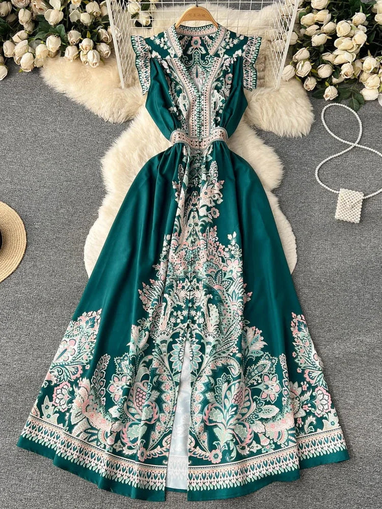 Floral Embroidered Maxi Dress With Belted Waist Spring Midi Dresses 2025