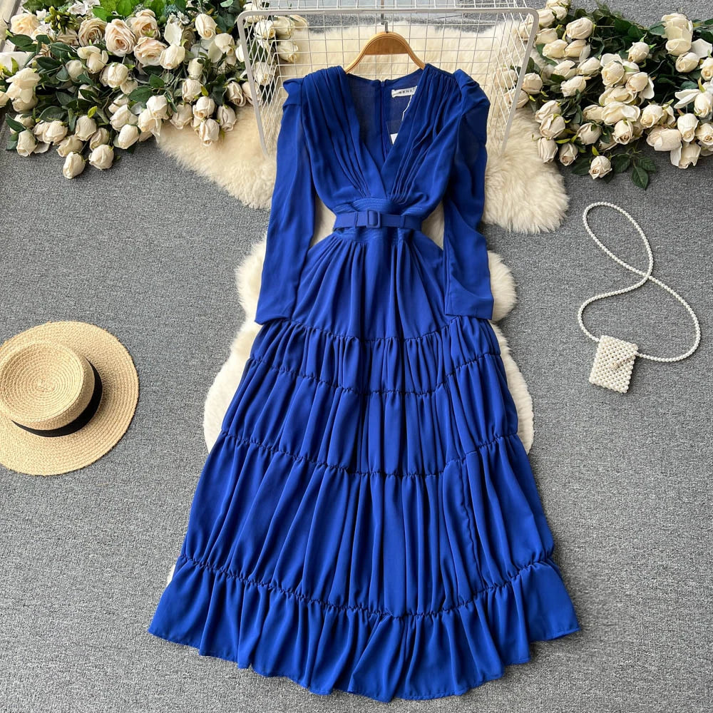 chinese dress ladies Royal Grace Pleated Midi Dress