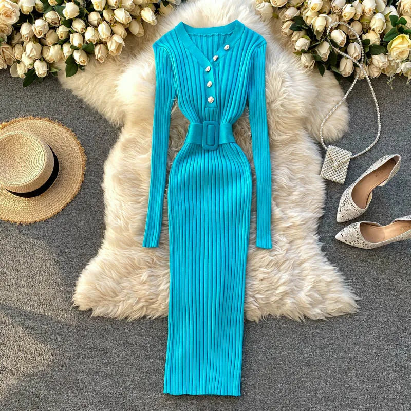 teal ribbed dress Gia Bandage Knit Midi Dress / Teal | MESHKI