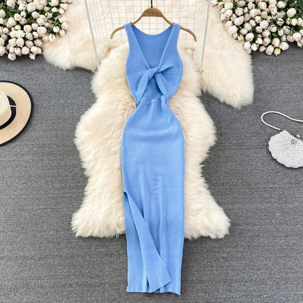 blue navy silk dress Women Colourblocked Blue Strapless Neck Sleeveless Straight Hem Knitted  Bodycon Mini Dress