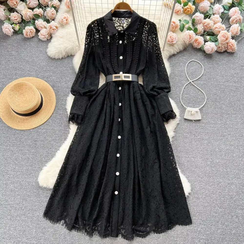 knee length dresses for ladies Black Lace Sleeveless Midi Dress