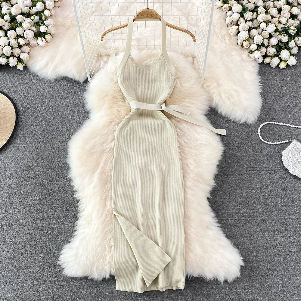 Sleeveless Belted Knit Midi Dress For Women 2025
