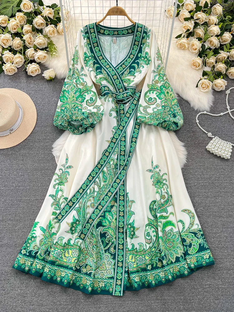 Bohemian Floral Long Sleeve Maxi Kimono Dress 2025 Midi Dresses Spring Summer Dress