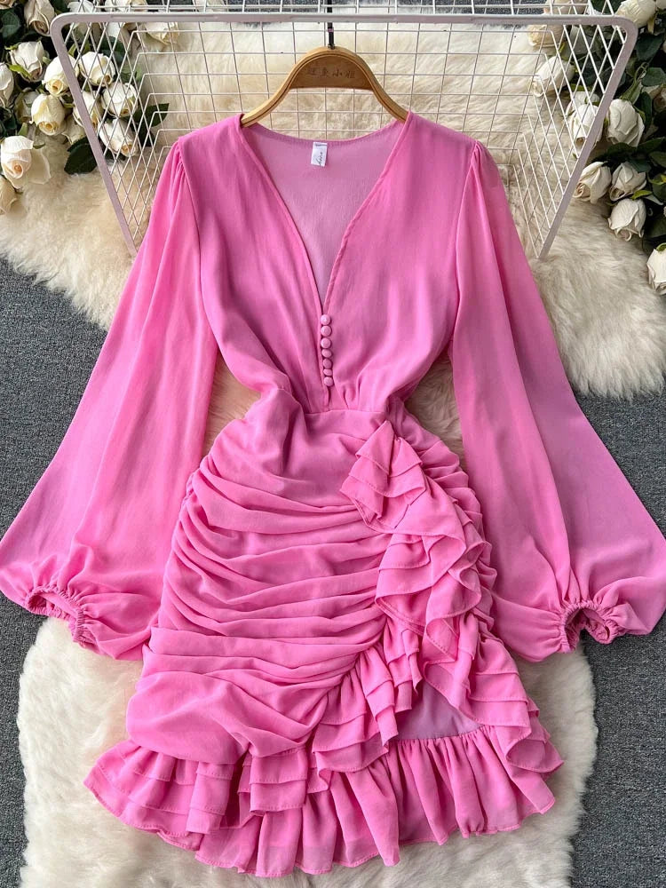 Pink Chiffon Dress with Ruffled Skirt Design 2025 Dresses Spring Summer Dress