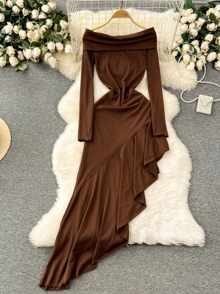 knee length dresses for ladies Boho Off Shoulder Sleeved Chiffon Beach A-Line Wedding Dress, Black